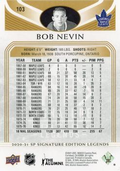 2020-21 SP Signature Edition Legends - Gold Foil #103 Bob Nevin Back
