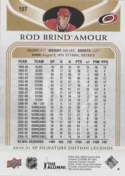 2020-21 SP Signature Edition Legends - Gold Foil #107 Rod Brind'Amour Back