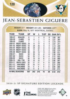 2020-21 SP Signature Edition Legends - Gold Foil #120 Jean-Sebastien Giguere Back
