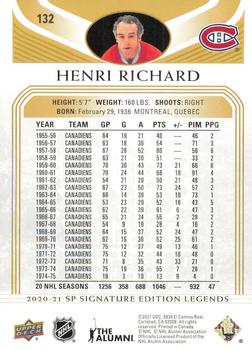 2020-21 SP Signature Edition Legends - Gold Foil #132 Henri Richard Back