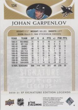 2020-21 SP Signature Edition Legends - Gold Foil #134 Johan Garpenlov Back