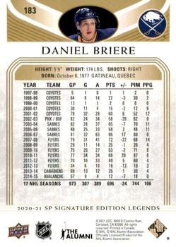 2020-21 SP Signature Edition Legends - Gold Foil #183 Daniel Briere Back