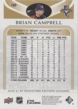 2020-21 SP Signature Edition Legends - Gold Foil #189 Brian Campbell Back