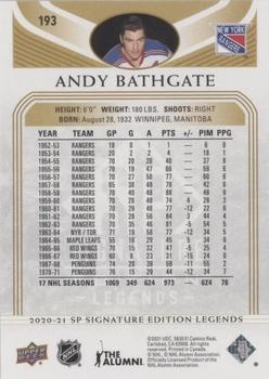 2020-21 SP Signature Edition Legends - Gold Foil #193 Andy Bathgate Back