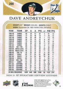 2020-21 SP Signature Edition Legends - Gold Foil #200 Dave Andreychuk Back