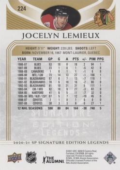 2020-21 SP Signature Edition Legends - Gold Foil #224 Jocelyn Lemieux Back