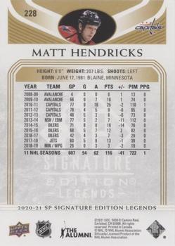 2020-21 SP Signature Edition Legends - Gold Foil #228 Matt Hendricks Back