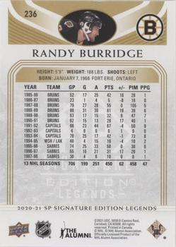 2020-21 SP Signature Edition Legends - Gold Foil #236 Randy Burridge Back