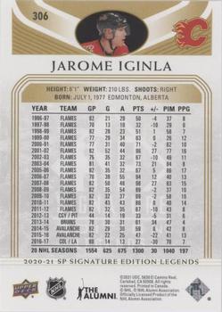 2020-21 SP Signature Edition Legends - Gold Foil #306 Jarome Iginla Back