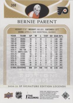 2020-21 SP Signature Edition Legends - Gold Foil #308 Bernie Parent Back