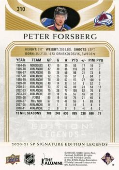 2020-21 SP Signature Edition Legends - Gold Foil #310 Peter Forsberg Back