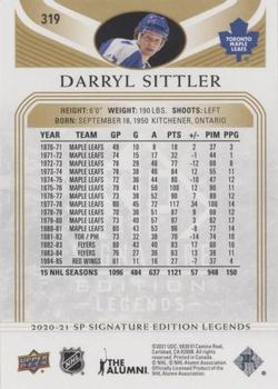 2020-21 SP Signature Edition Legends - Gold Foil #319 Darryl Sittler Back