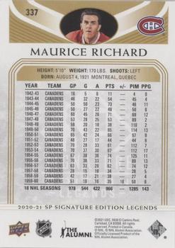 2020-21 SP Signature Edition Legends - Gold Foil #337 Maurice Richard Back