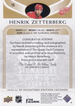 2020-21 SP Signature Edition Legends - Gold Spectrum Foil Autographs #15 Henrik Zetterberg Back