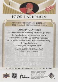 2020-21 SP Signature Edition Legends - Gold Spectrum Foil Autographs #31 Igor Larionov Back
