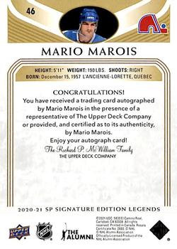 2020-21 SP Signature Edition Legends - Gold Spectrum Foil Autographs #46 Mario Marois Back