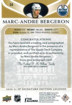 2020-21 SP Signature Edition Legends - Gold Spectrum Foil Autographs #56 Marc-Andre Bergeron Back