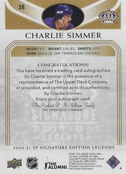 2020-21 SP Signature Edition Legends - Gold Spectrum Foil Autographs #58 Charlie Simmer Back