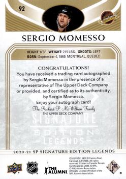 2020-21 SP Signature Edition Legends - Gold Spectrum Foil Autographs #92 Sergio Momesso Back