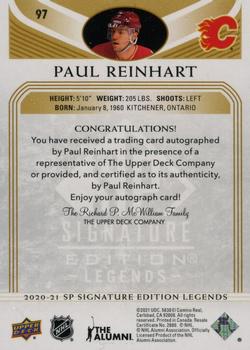2020-21 SP Signature Edition Legends - Gold Spectrum Foil Autographs #97 Paul Reinhart Back