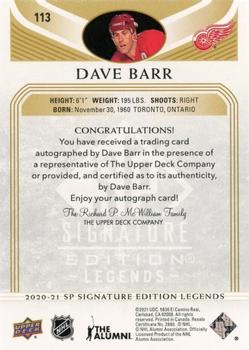 2020-21 SP Signature Edition Legends - Gold Spectrum Foil Autographs #113 Dave Barr Back