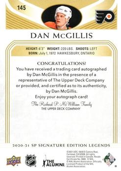 2020-21 SP Signature Edition Legends - Gold Spectrum Foil Autographs #145 Dan McGillis Back