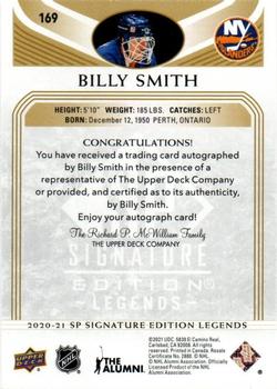 2020-21 SP Signature Edition Legends - Gold Spectrum Foil Autographs #169 Billy Smith Back