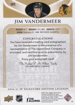 2020-21 SP Signature Edition Legends - Gold Spectrum Foil Autographs #191 Jim Vandermeer Back