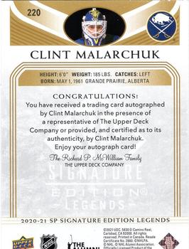 2020-21 SP Signature Edition Legends - Gold Spectrum Foil Autographs #220 Clint Malarchuk Back