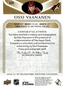 2020-21 SP Signature Edition Legends - Gold Spectrum Foil Autographs #225 Ossi Vaananen Back