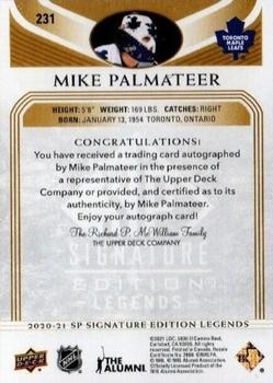 2020-21 SP Signature Edition Legends - Gold Spectrum Foil Autographs #231 Mike Palmateer Back