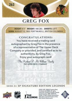 2020-21 SP Signature Edition Legends - Gold Spectrum Foil Autographs #263 Greg Fox Back