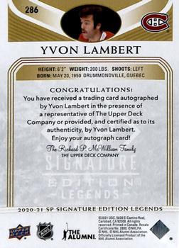 2020-21 SP Signature Edition Legends - Gold Spectrum Foil Autographs #286 Yvon Lambert Back