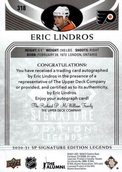 2020-21 SP Signature Edition Legends - Gold Spectrum Foil Autographs #318 Eric Lindros Back
