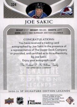 2020-21 SP Signature Edition Legends - Gold Spectrum Foil Autographs #324 Joe Sakic Back