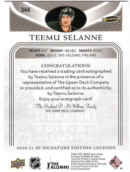 2020-21 SP Signature Edition Legends - Gold Spectrum Foil Autographs #344 Teemu Selanne Back