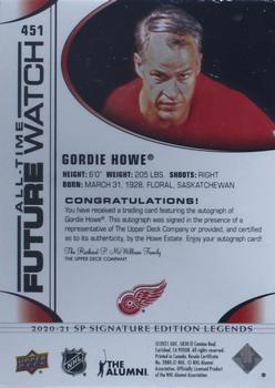 2020-21 SP Signature Edition Legends - Gold Spectrum Foil Autographs #451 Gordie Howe Back