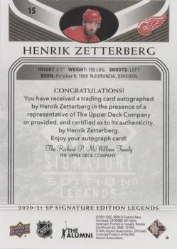2020-21 SP Signature Edition Legends - Black #15 Henrik Zetterberg Back