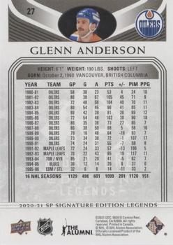 2020-21 SP Signature Edition Legends - Black #27 Glenn Anderson Back