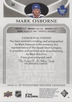 2020-21 SP Signature Edition Legends - Black #34 Mark Osborne Back