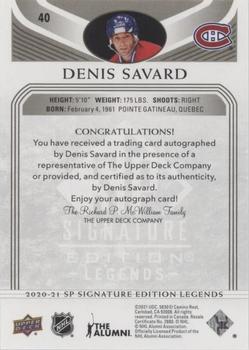 2020-21 SP Signature Edition Legends - Black #40 Denis Savard Back