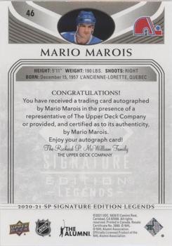 2020-21 SP Signature Edition Legends - Black #46 Mario Marois Back