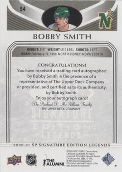 2020-21 SP Signature Edition Legends - Black #54 Bobby Smith Back