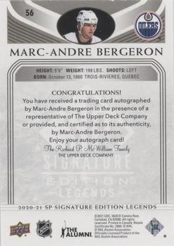 2020-21 SP Signature Edition Legends - Black #56 Marc-Andre Bergeron Back
