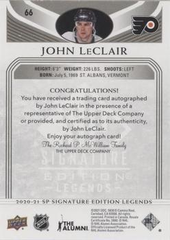 2020-21 SP Signature Edition Legends - Black #66 John LeClair Back