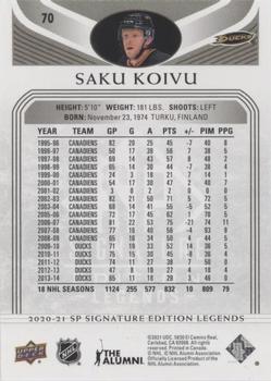2020-21 SP Signature Edition Legends - Black #70 Saku Koivu Back