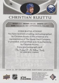 2020-21 SP Signature Edition Legends - Black #76 Christian Ruuttu Back