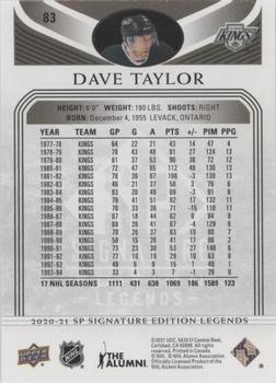 2020-21 SP Signature Edition Legends - Black #83 Dave Taylor Back
