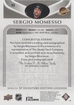 2020-21 SP Signature Edition Legends - Black #92 Sergio Momesso Back