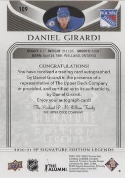 2020-21 SP Signature Edition Legends - Black #109 Daniel Girardi Back